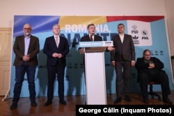 Crin Antonescu la lansarea candidaturii la prezidențiale alături de liderii PSD, PNL și UDMR.