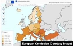 Hartă a Comisiei Europene care indică unde sunt cei mai mulți tineri, în Europa, care nu au o activitate educațională sau profesională.