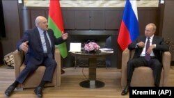 Întâlnirea dintre președintele rus Vladimir Putin și omologul său din Belarus, Alexandr Lukașenko- Soci, septembrie 2020.