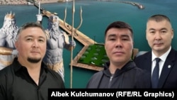 Зевстин эстелигин коюп таанылып, 12 күн мэр болуп иштеген Султан Кермалиев (солдо), жаңы мэр Баатырбек Жантаев (ортодо) жана Каныбек Туманбаев (оңдо).