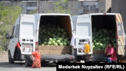 Карантинге байланыштуу эрте жазда алган түшүмүн сатуунун жолун таппай же коюлган посттордон өтө албай дыйкандардын түйшүгү арбыды. Араван району. 14-апрель, 2020-жыл.