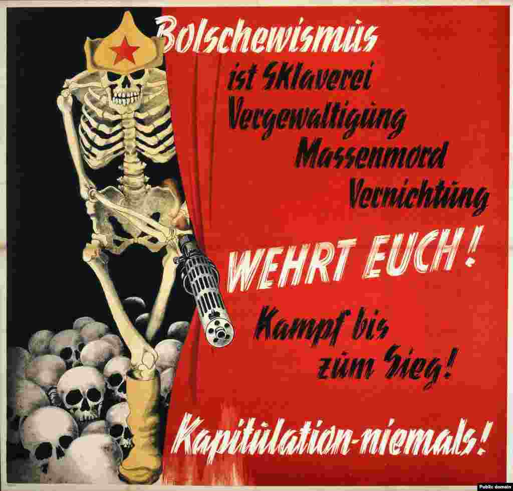 But the hat remained visual shorthand for a Russian communist even&nbsp;until&nbsp;World War II, when the hats had mostly disappeared from use. This Nazi propaganda poster proclaims: "Bolshevism is slavery, rape, mass murder, destruction! Defend yourselves! Fight&nbsp;to&nbsp;victory! Never surrender!"