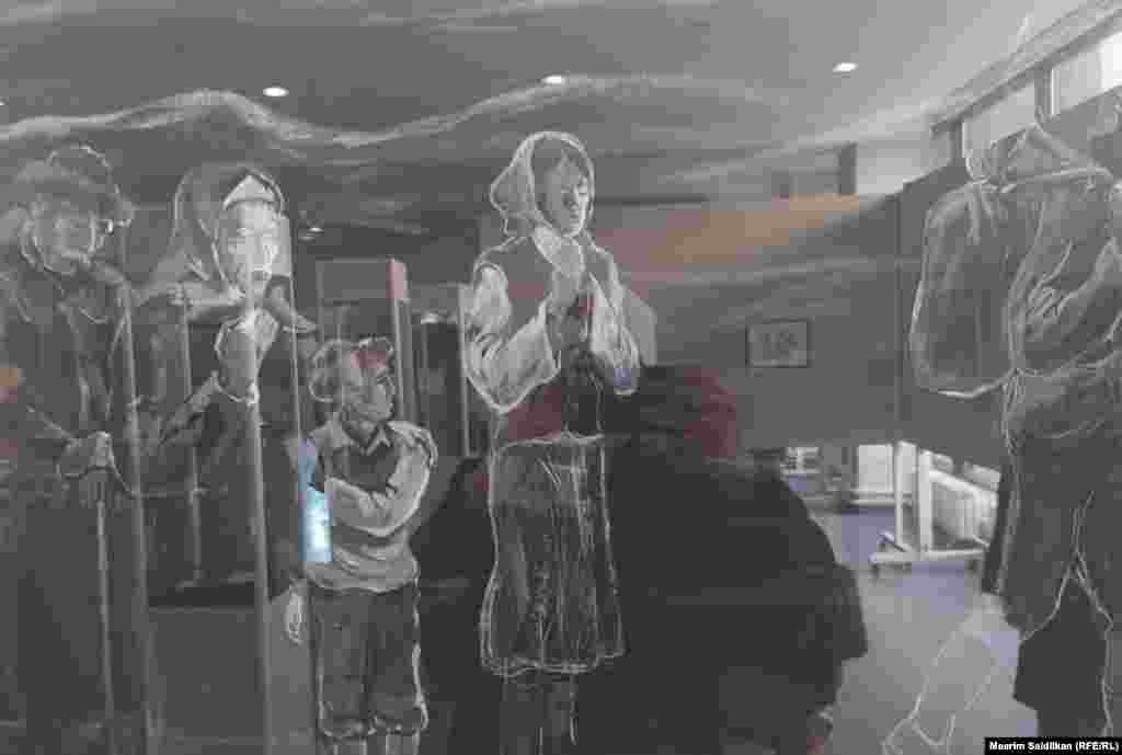 А.Турганбаевдин "Согуш түрмөктөрү" сериясынан "Коштошуу" аттуу эмгеги. Графика