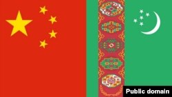Кытай менен Түркмөнстандын байрактары. Коллаж. 