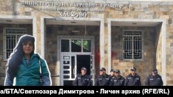 Колаж със Светлозара Димитрова и снимка на районното полицейско управление в Хасково