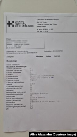 Buletinul medical din Belgia care arată infecția cu candida auris.