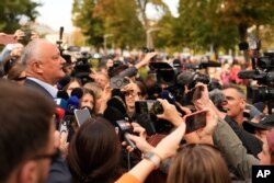 Fostul președinte prorus Igor Dodon la protestul din 29 septembrie 2025, la care a susținut că formațiunile proruse ar fi câștigat alegerile.