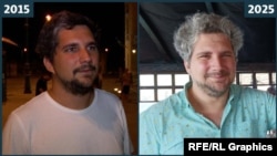 Mark Kekesi në stacionin hekurudhor në Seged më 29 gusht 2015 dhe tani.