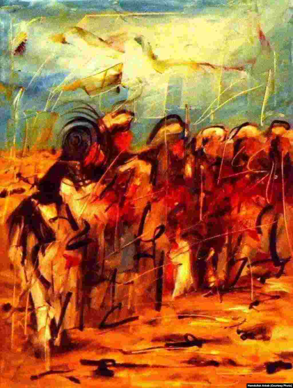 Arbab is reluctant to interpret his abstract paintings. He says he hates to limit people&rsquo;s imagination.