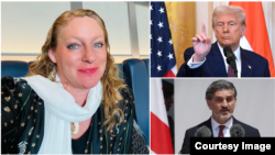 ფოტოკოლაჟი: კიმბერლი ლოუ (მარცხნივ), დონალდ ტრამპი და მიხეილ ყაველაშვილი.