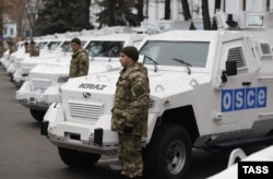 A November 13 ceremony to hand over armored vehicles for the OSCE to use in its monitoring mission