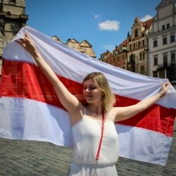 Падчас акцыі салідарнасьці ў Празе Фота: Натальля Кузняцова