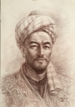 Махмуд Кашгари Барсканинин элесинин шарттуу боёк сүрөтү. Автор –– Ибрагим Бакиров. 24.5.2020.