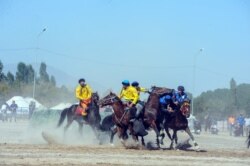 Талас облусу менен Чүй облусунун көкбөрү командалары Улуттук көчмөндөр оюндарынын жарым финалдык беттешинде. 20-сентябрь, 2019-жыл. Талас шаары.