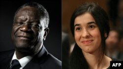 A composite file photo of Nobel Peace Prize winners Denis Mukwege (left) and Nadia Murad