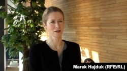 EU foreign policy chief Kaja Kallas speaks to RFE/RL in Strasbourg on April 2.