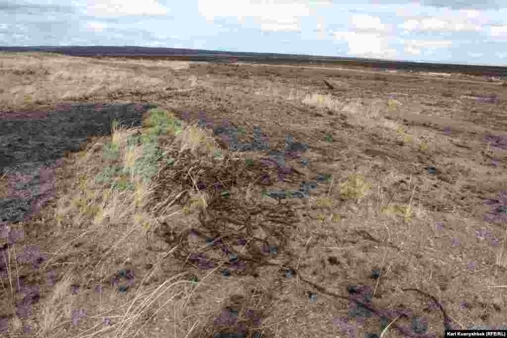 "Атылған көл" маңында шашылып жатқан кабель сымдары. 1991 жылы полигон жабылғаннан кейін жергілікті адамдар қараусыз қалған сынақ алаңдарына барып сондағы кабель сымдарын сатумен айналысты. Кабель жинайтындар оның сыртқы пластик қабығын өртеп, өзегіндегі мыс сымдарын алып, сататын.&nbsp;