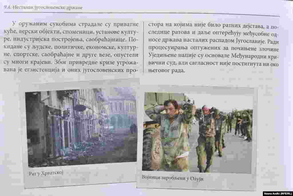 Udžbenik za treći razred gimnazije prirodno-matematičkog smera, četvrti razred gimnazije društveno-jezičkog smera i opšteg tipa u Srbiji, izdavač Klett, autorka Mira Radojević - deo lekcije o ratu Hrvatskoj i akciji "Oluja".