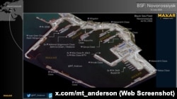 Расположение кораблей Черноморского флота РФ в Военной гавани Новороссийска. Скриншот со страницы @MT_Anderson в соцсети Х