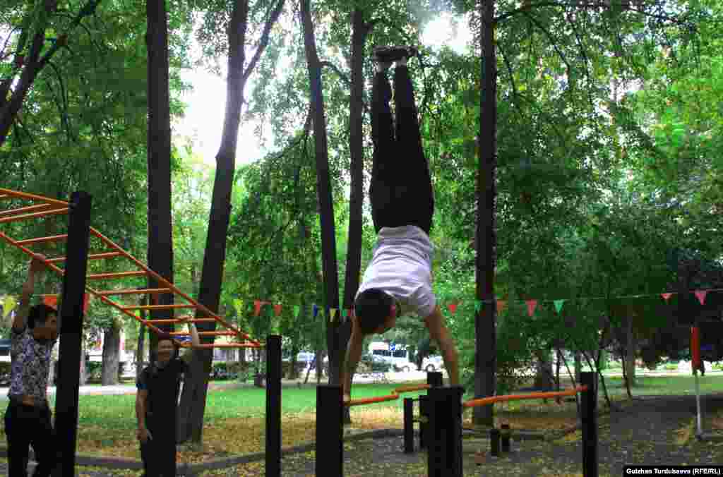 Мындагы машыгуу шаймандары жапыс орнотулуп, майыптарга ылайыкташтырылган. "Стирт воркаут" уюму тарабынан көзөмөлдөнүп тургандыктан, дагы деле өз калыбында.&nbsp; &nbsp;