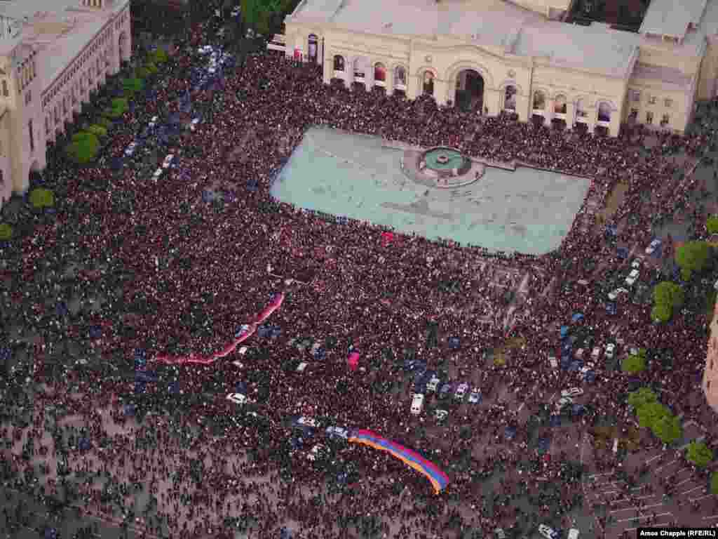 Opposition protesters gather in Yerevan's Republic Square.