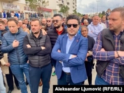 Ish-kryeministri i Malit të Zi, Dritan Abazoviq, gjatë protestës në Ulqin.