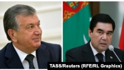 Prezidentler Gurbanguly Berdimuhamedow bilen Şawkat Mirziýoýewiň ýanaşyk portretleri.