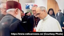Апостальскі адміністратар грэка-каталікоў Беларусі Сяргей Гаек і папа Леў XIV