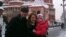 Kendra Skaggs and her husband, Jason, pose on Red Square with 5-year-old Polina, now known as Polly.