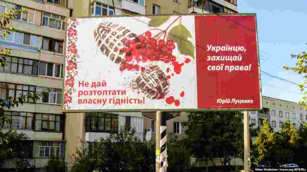 Ukraina İİN-niñ o zamanki başı, şimdiki Ukraina Baş prokurorı Yuriy Lutsenko o vaqıt saylavda iştirak etmedi, amma özüni tanıtmaq fırsatını qullandı. Aqmescitte çoq olmağan bilbordlardan birisi