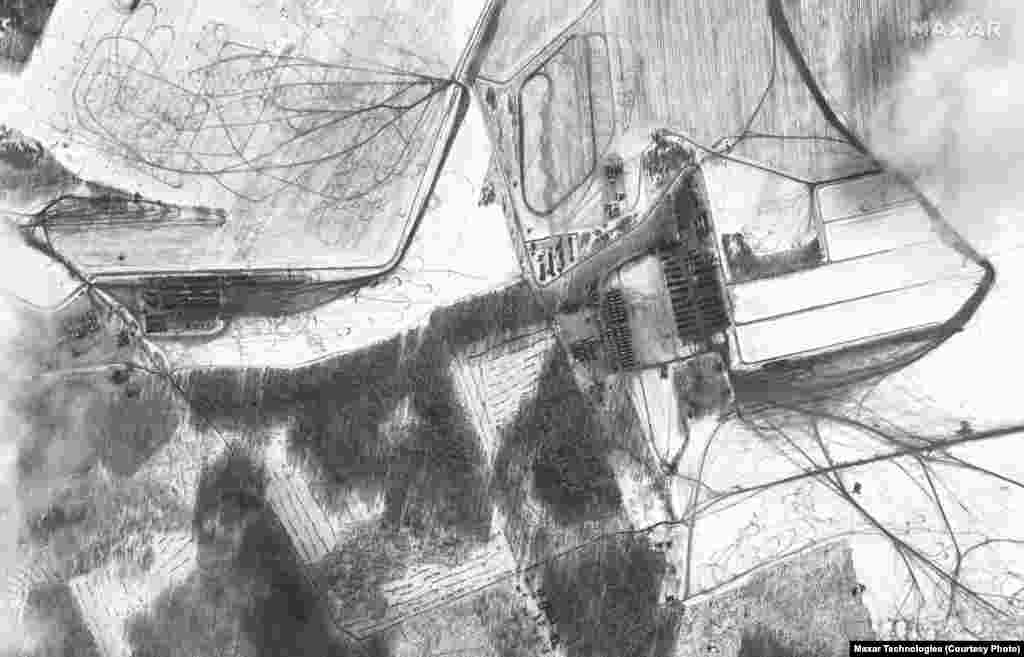 Pregled područja vojnog raspoređivanja u blizini Rečice, 9. februar. Rečica se nalazi u bjeloruskoj jugoistočnoj regiji Homel, oko 55 kilometara od ukrajinske granice.