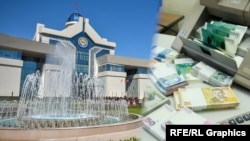 Кыргызстандын өкмөт үйү жана сом. Коллаж. Иллюстрация үчүн колдонулган сүрөт. Макалага тиешеси жок 