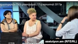 Анаит Манукян (справа) и Карине Шахвердян в студии «Азатутюн ТВ», Ереван, 17 августа 2017 г․ 