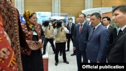 Президент КР Садыр Жапаров на кыргызско-туркменском экономическом форуме, 27 июня 2021 г.