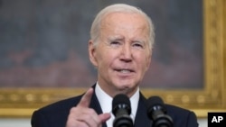 Presidenti amerikan, Joe Biden, gjatë adresimit nga Shtëpia e Bardhë pas shpërthimit të dhunës midis Izraelit dhe Gazës. Uashington, 7 tetor 2023. 