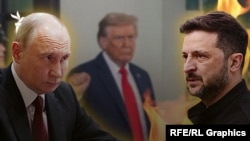 Владимир Путин, Владимир Зеленский жана Дональд Трамп  