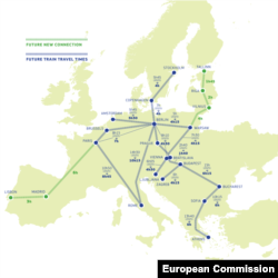 Harta legăturilor rapide europene, publicată de Comisia Europeană.