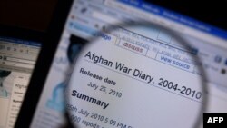 На экране компьютера увеличен заголовок информации о войне в Афганистане на сайте Wikileaks. 26 июля 2010 года.