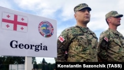 UKRAINE – Georgian servicemen at a ceremony to start the Rapid Trident 2019 multinational military exercise at Yavoriv range. Lviv region, September 16, 2019