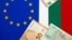 Bulgarian and European Union banknotes in front of EU and Bulgarian flag