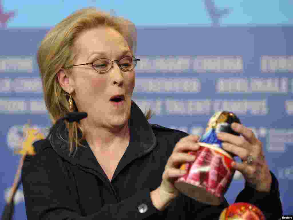 Американская актриса Мерил Стрип на международном кинофестивале в Берлине, 2012. Она сыграла Маргарет Тэтчер в фильме "Железная леди"