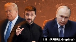 Donald Trump, Volodimir Zelenski și Vladimir Putin. 