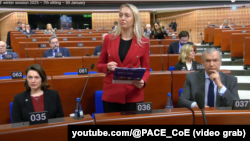 Анжаліка Мельнікава падчас выступу ў Радзе Эўропы, 30 студзеня 2025