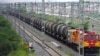 A train transports oil tankers in the Indian city of Ajmer on July 7, 2025.