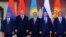 Leaders of the Eurasian Economic Union (EEU) pose during a meeting of the Supreme Eurasian Economic Council in Astana, Kazakhstan, in May of last year. (From left to right: Armenian President Serzh Sarkisian, Belarusian President Alyaksandr Lukashenka, Kazakh President Nursultan Nazarbaev, Russian President Vladimir Putin, and Kyrgyz President Almazbek Atambaev.)