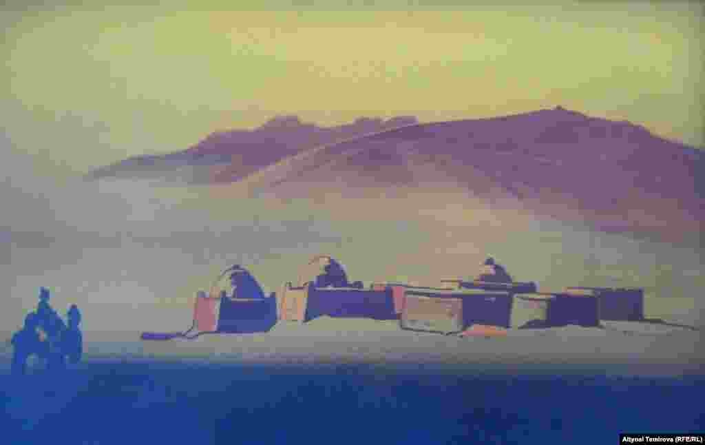 "Нукура кыргыздардын күмбөздөрү". Мазар. 1932-жыл.&nbsp; Рерихтин Нью-Йорктогу музейинде сакталып турган сүрөт. &nbsp;