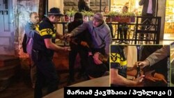 ლევან ჯობავამ აქციის მონაწილეებზე თავდამსხმელს იარაღი წაართვა და პოლიციელს გადასცა. 15 სექტემბერი, 2025. ფოტო: მარიამ ქავშბაია/პუბლიკა