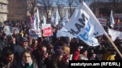Акция протеста против обязательной накопительной пенсионной системы в Ванадзоре