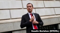 Кметът на София Васил Терзиев по време на демонстрацията в негова подкрепа, 19 май 2025 г.