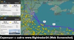 Полет разведывательных самолетов Artemis II и P-8 Poseidon над Черным морем 26 августа 2025 года. Скриншот с сайта www.flightradar24